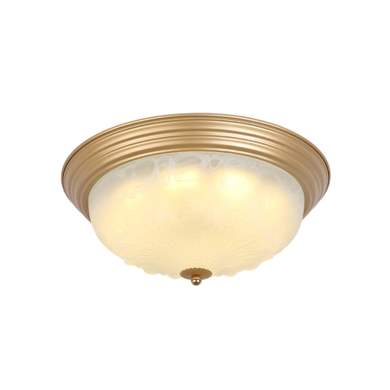 Colonial White Glass Bowl Flush Mount Ceiling Light With Gold Finish - 2/3 Heads 16’/19.5’ Width