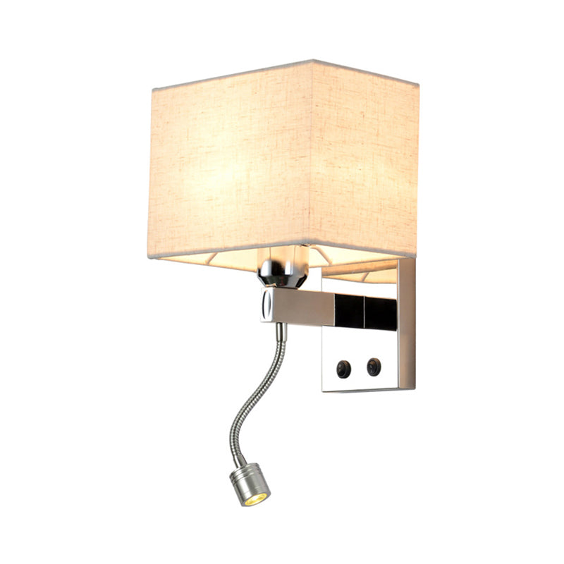 Modern Rectangular Fabric Led Wall Sconce In Chrome For Bedside Lighting