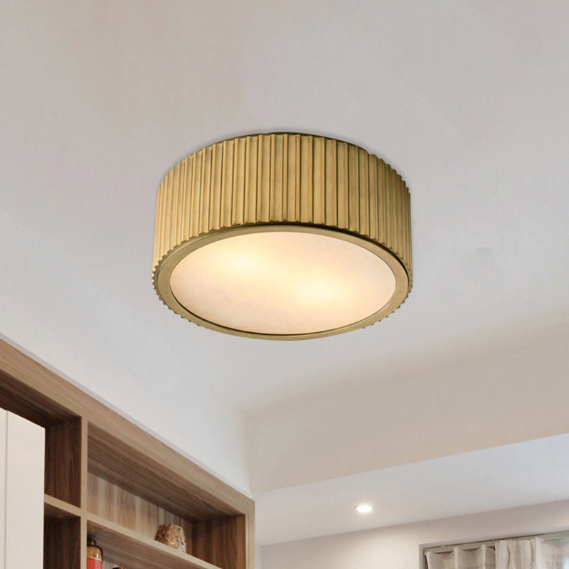 Gold Frosted Glass Ceiling Fixture - 3-Bulb Circular Flush Mount Recessed Lighting 12’/16’ Wide