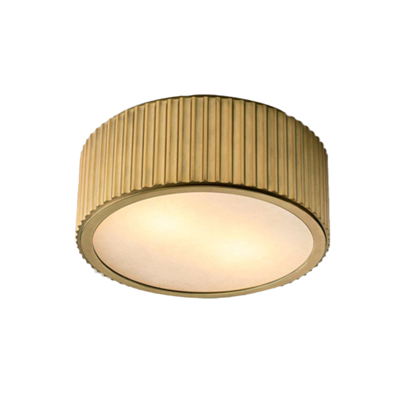Gold Frosted Glass Ceiling Fixture - 3-Bulb Circular Flush Mount Recessed Lighting 12’/16’ Wide