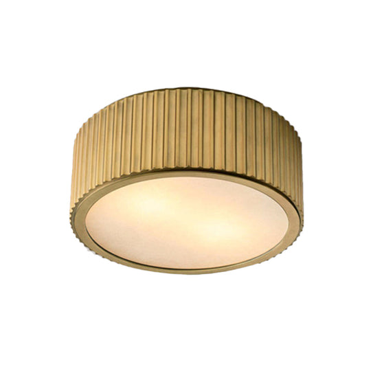 Gold Frosted Glass Ceiling Fixture - 3-Bulb Circular Flush Mount Recessed Lighting 12’/16’ Wide