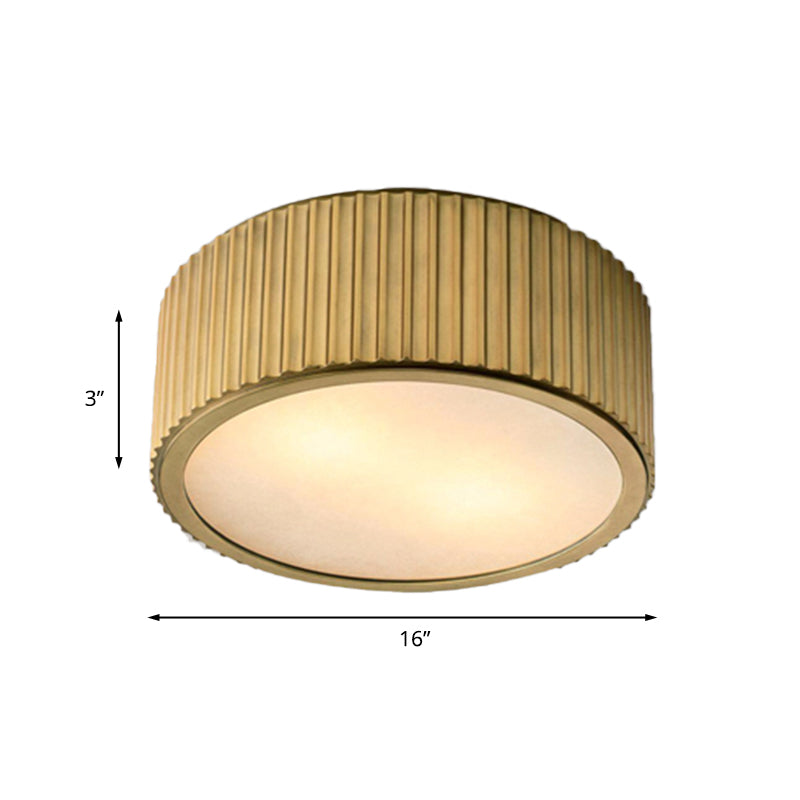 Gold Frosted Glass Ceiling Fixture - 3-Bulb Circular Flush Mount Recessed Lighting 12/16 Wide