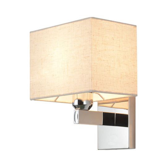 Modern Rectangular Fabric Led Wall Sconce In Chrome For Bedside Lighting