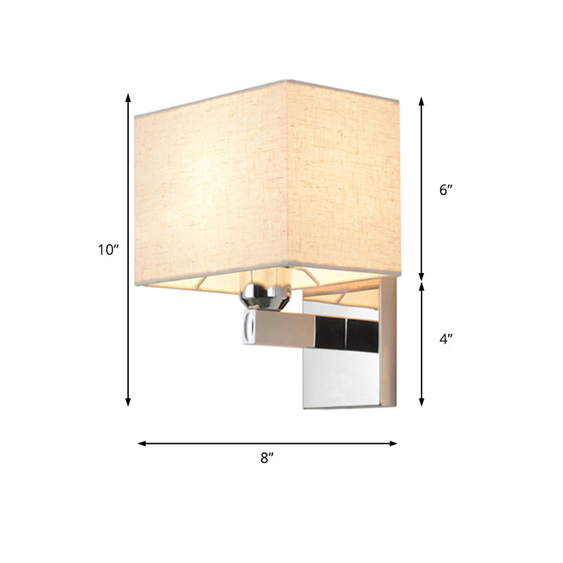 Modern Rectangular Fabric Led Wall Sconce In Chrome For Bedside Lighting