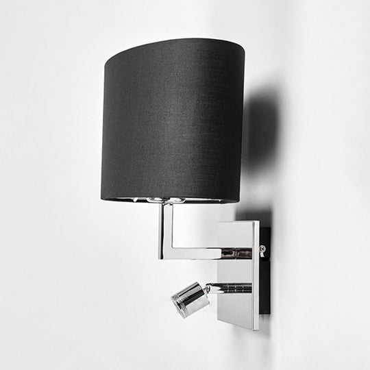 Modern Oval Black Fabric Led Wall Sconce Light For Bedside