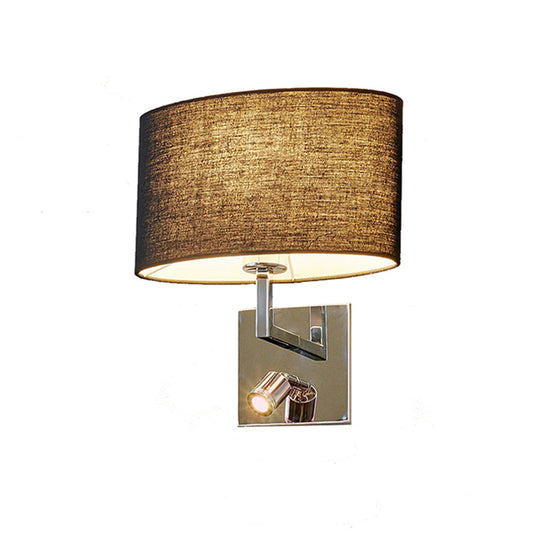 Modern Oval Black Fabric Led Wall Sconce Light For Bedside