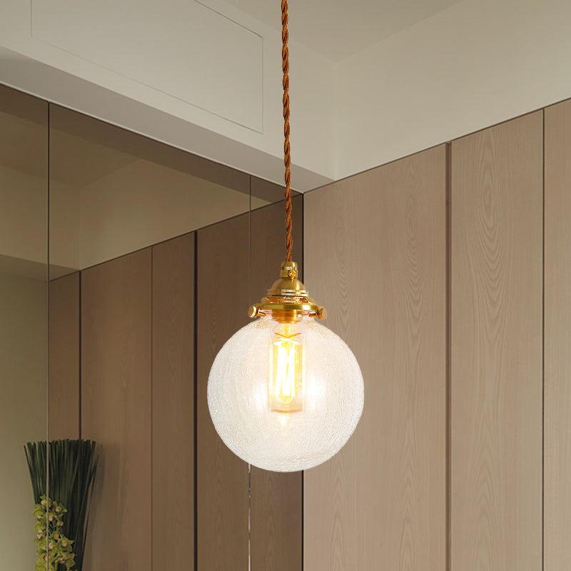 Golden Clear Crackle Glass 1-Light Ceiling Lamp For Bedroom