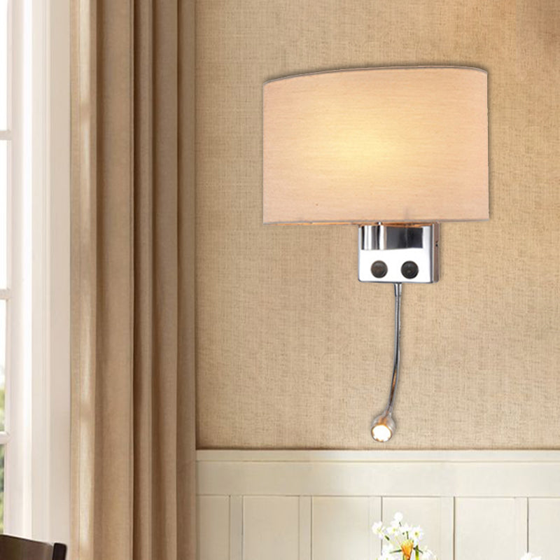 Contemporary Led Wall Sconce With Fabric Shade - Chrome/Champagne Oval Mount Light Chrome