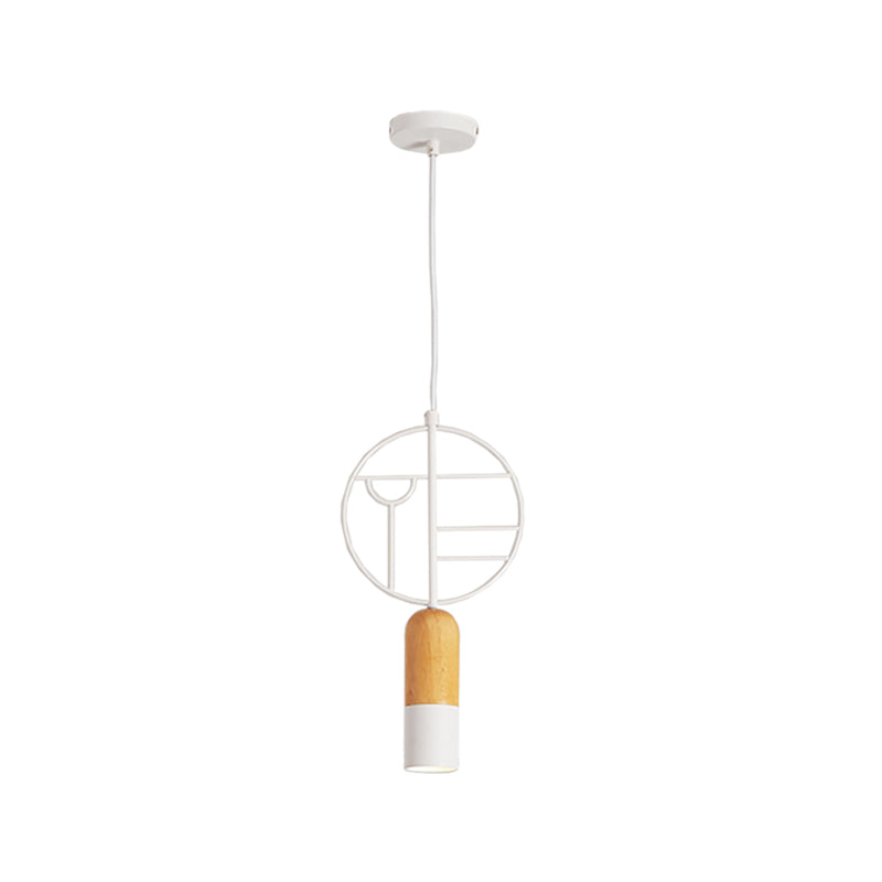 Nordic Wood Hanging Pendant Light In White With Round Wired Decor