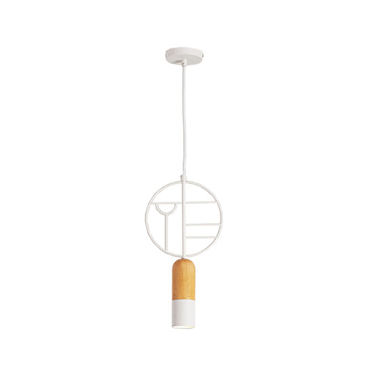 Nordic Wood Hanging Pendant Light In White With Round Wired Decor
