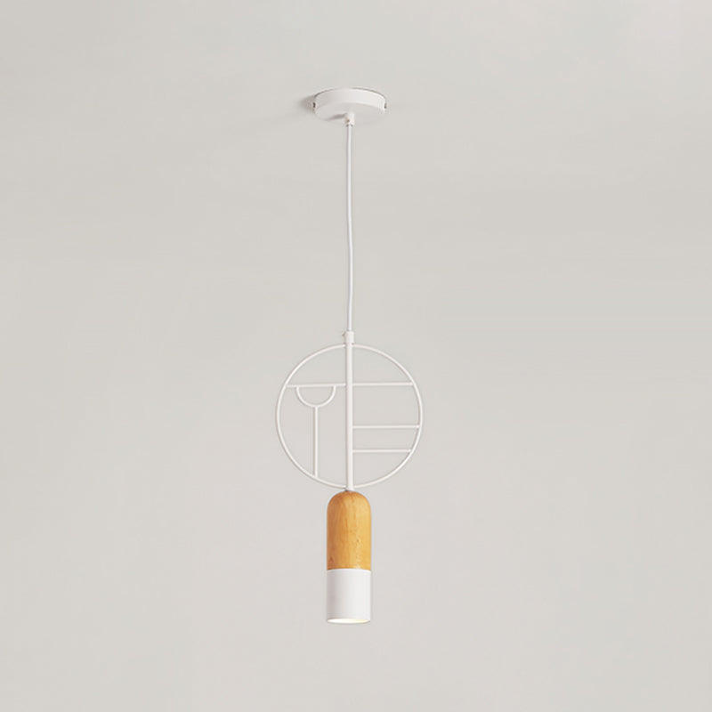 Nordic Wood Hanging Pendant Light In White With Round Wired Decor