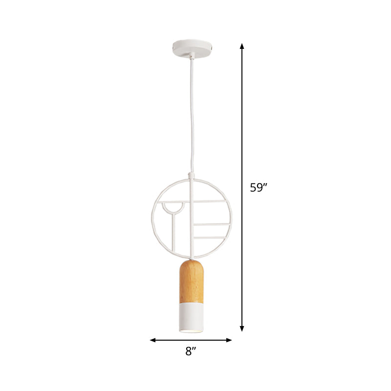 Nordic Wood Hanging Pendant Light In White With Round Wired Decor