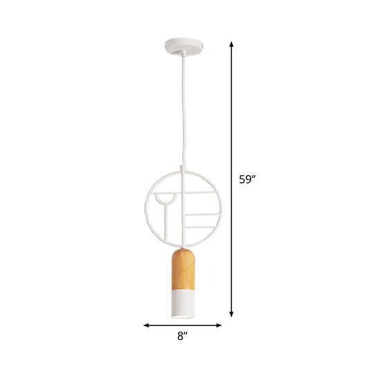 Nordic Wood Hanging Pendant Light In White With Round Wired Decor