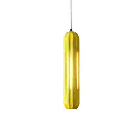 Yellow Macaron Ribbed Pendant Resin Hanging Light Fixture For Table