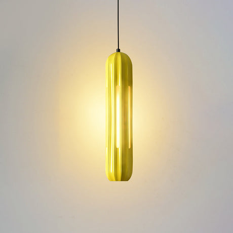 Yellow Macaron Ribbed Pendant Resin Hanging Light Fixture For Table