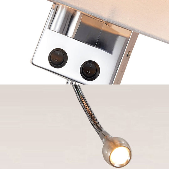 Contemporary Led Wall Sconce With Fabric Shade - Chrome/Champagne Oval Mount Light