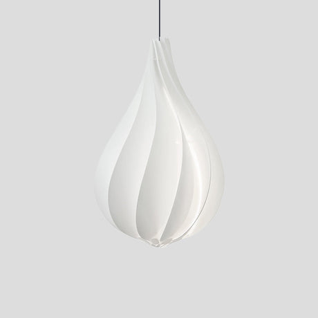 Sleek White Ribbed Pendant Light Kit With Acrylic Droplet Design - Perfect For Sitting Room Or
