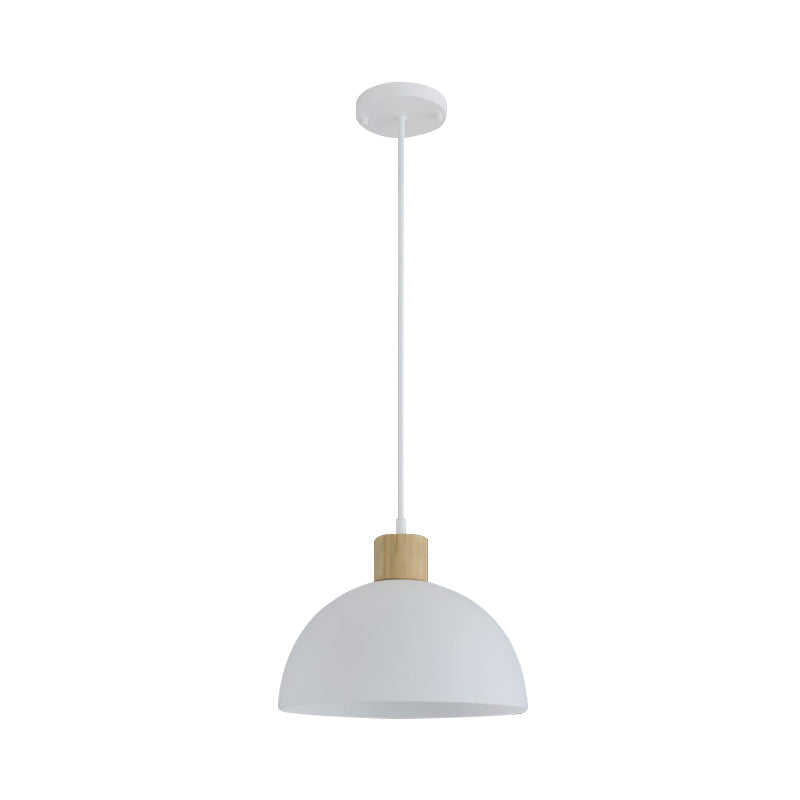 White Acrylic Bowl Pendant Light With Wooden Cap - Simple Single Hanging Suspension