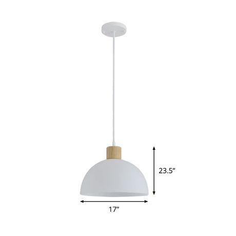 White Acrylic Bowl Pendant Light With Wooden Cap - Simple Single Hanging Suspension
