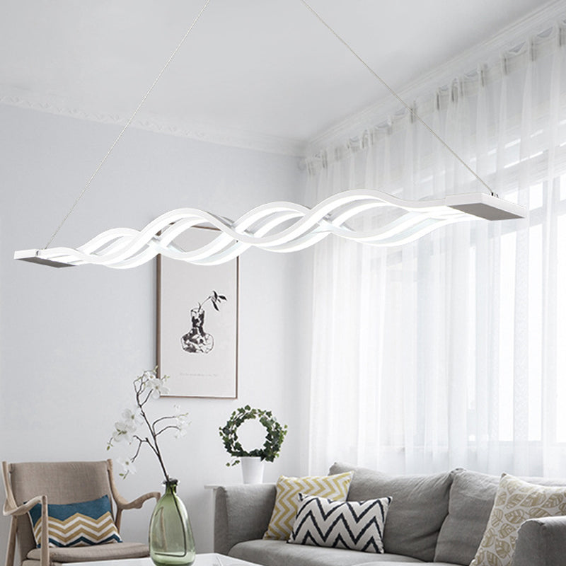 Suspension lustre linéaire Iron Surge avec design LED blanc minimal dans une lumière chaude/blanche pour table