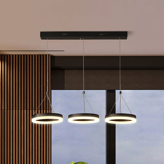 Modern Style Circular Acrylic Pendant With 3 Black Led Multi Lights - Ceiling Hanging Fixture