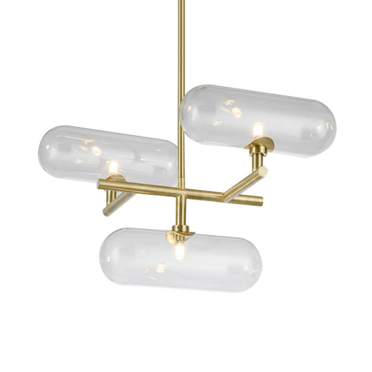 Lustre suspendu moderne en laiton avec abat-jour en verre transparent - Idéal pour les salles à manger