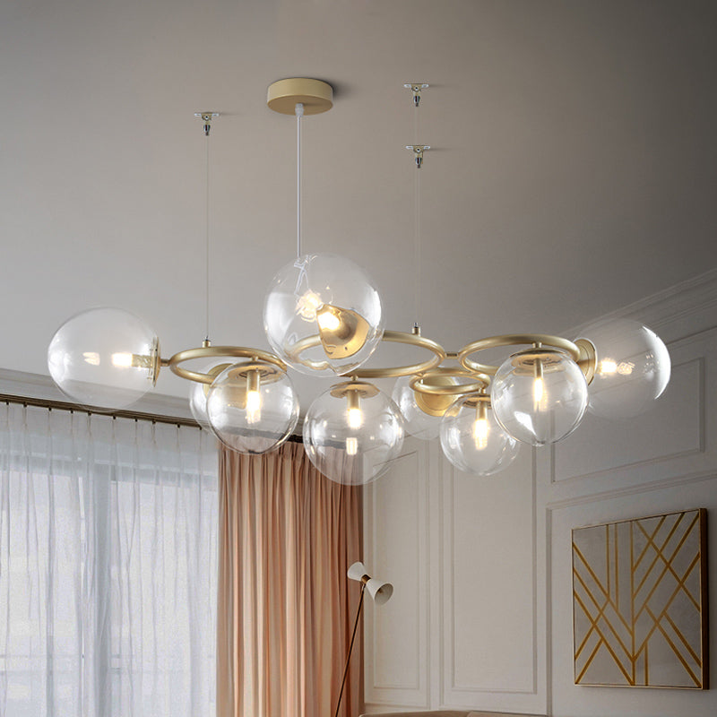 Modern Iron 9-Light Gold Chandelier With Bubble Glass Shades