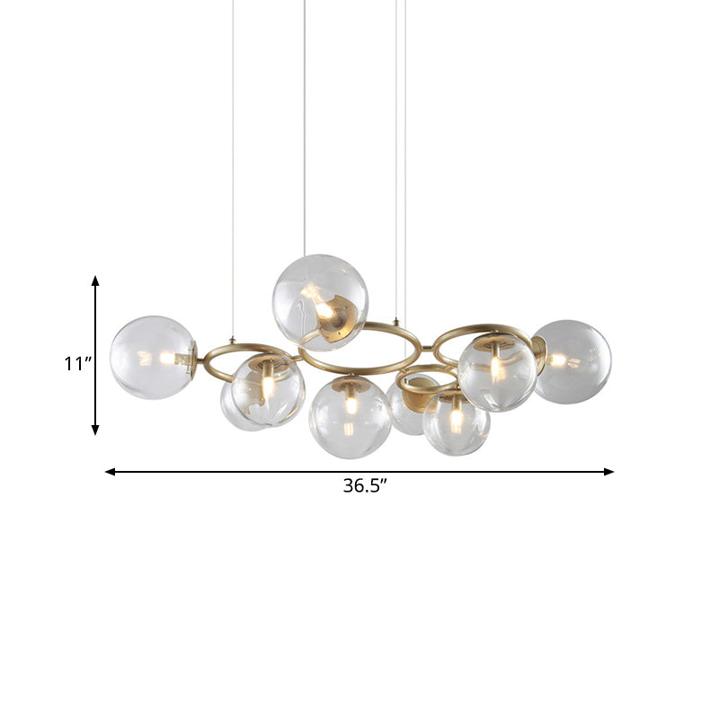 Modern 9-Light Gold Chandelier With Bubble Glass Shades