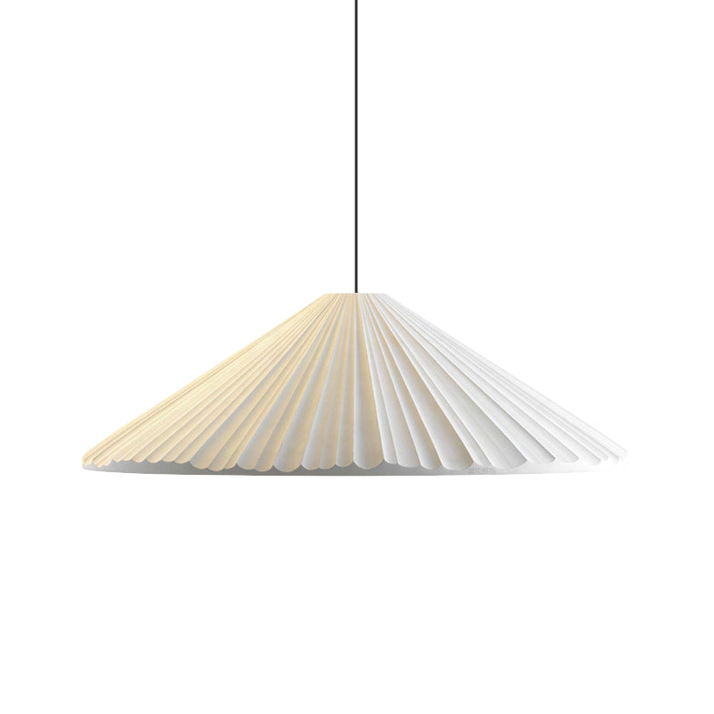 Ribbed Conic Pendant Light In Macaron Resin - Single Bedside Hanging White/Pink/Blue