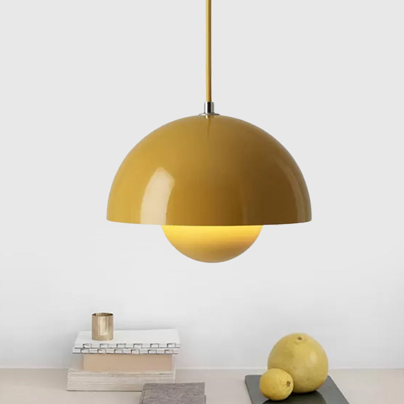 Macaron Dome Pendant Light With Inner Capsule Diffuser - Iron Finish 1 Head In Pink/Green/Yellow