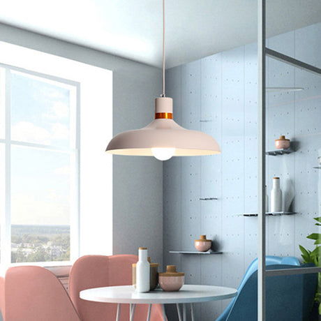 Minimalist 1-Light Pink Aluminum Pendant Barn Light Kit For Dining Table