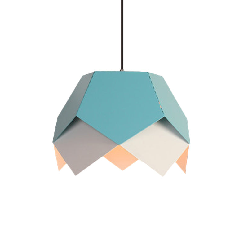 Iron Hanging Macaron Pendant Light - Scalloped Edge Blue/Yellow 1 Bulb
