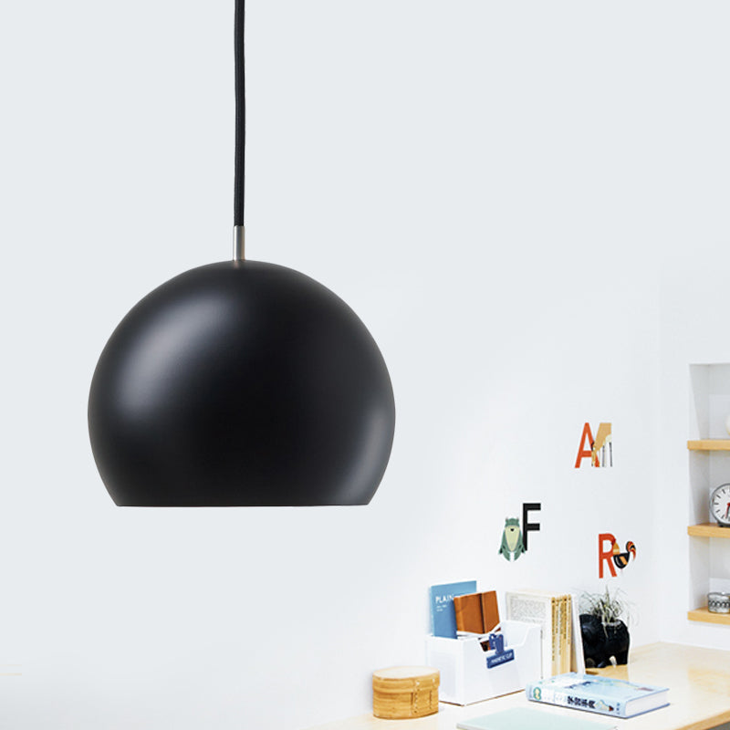 Hemispherical Small Pendant Light With Single Bulb - Metal Hanging Lamp For Bedrooms In Black