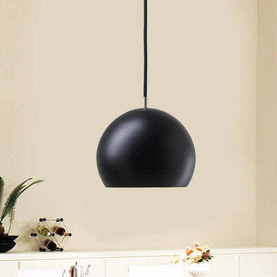 Hemispherical Small Pendant Light With Single Bulb - Metal Hanging Lamp For Bedrooms In Black