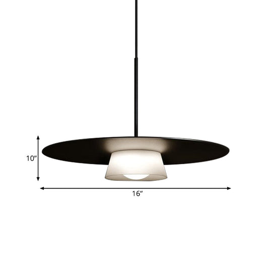 Minimalist Black And White Wide-Brim Hat Pendant Light - 1 Bulb Iron Ceiling Lamp For Dining Table