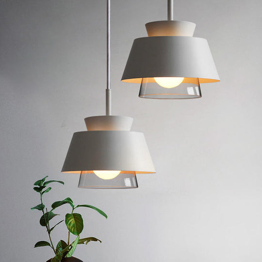 Minimalist Iron Hanging Pendant Light With 2 Tiers Single Black/White Design Transparent Glass Shade