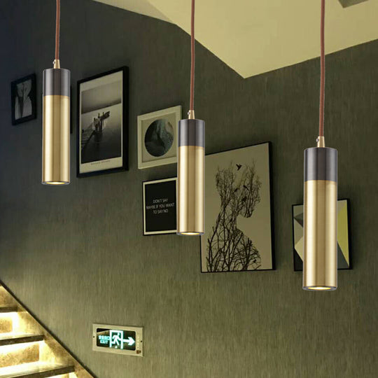 Postmodern Brass-Black 1-Light Pendant For Column Beer Bar - Metal Ceiling Hanging Light Kit