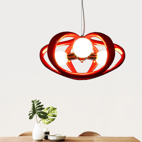Red/White Resin Melon Cage Chandelier: Pendant Ceiling Light For Dining Table Macaron Style (3