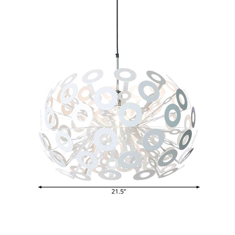 Modern Stylish Aluminum Pendant Light In White With Peacock Feather Element 18/21.5 Width