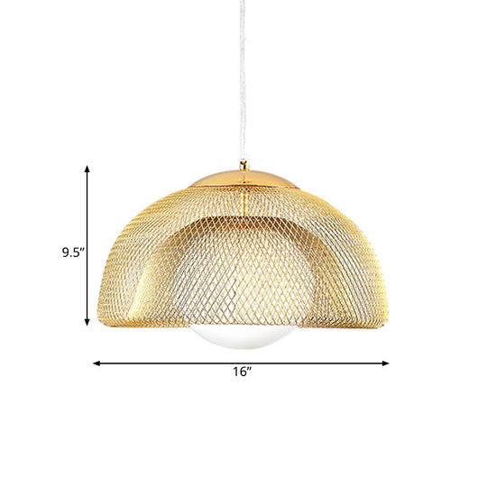 Vintage Opal Matte Glass Globe Pendant Light With Dual Mesh Screen And Gold Finish - 12/16 Wide 1