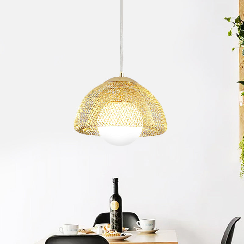 Vintage Opal Matte Glass Globe Pendant Light With Dual Mesh Screen And Gold Finish - 12/16 Wide 1