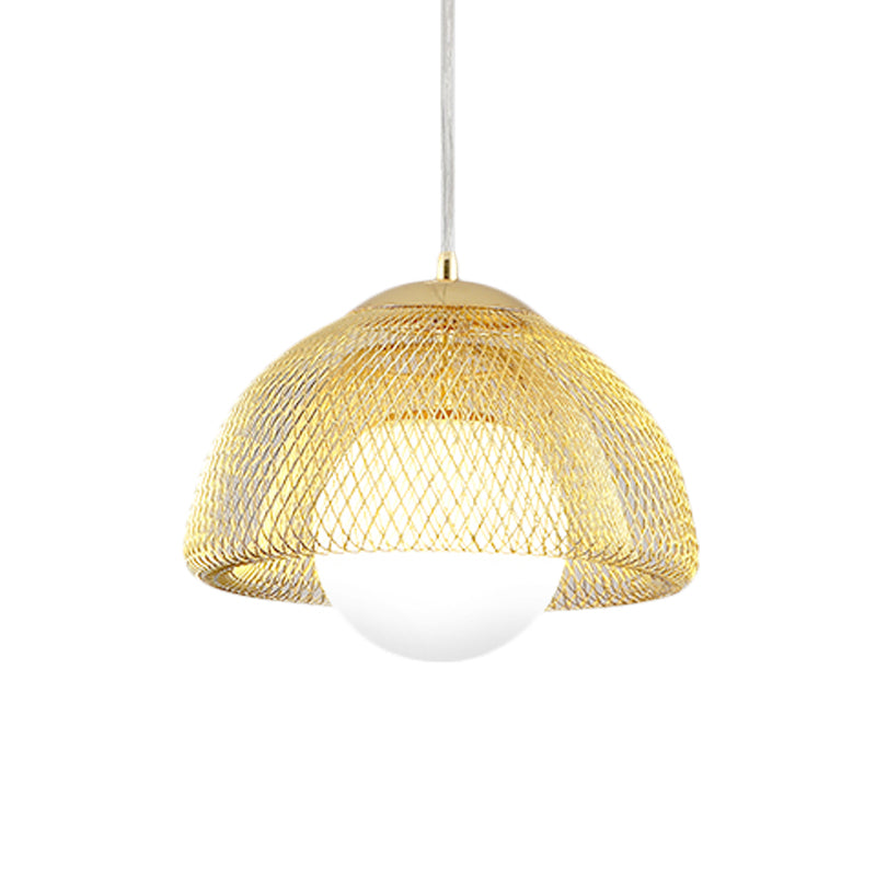 Vintage Opal Matte Glass Globe Pendant Light With Dual Mesh Screen And Gold Finish - 12/16 Wide 1