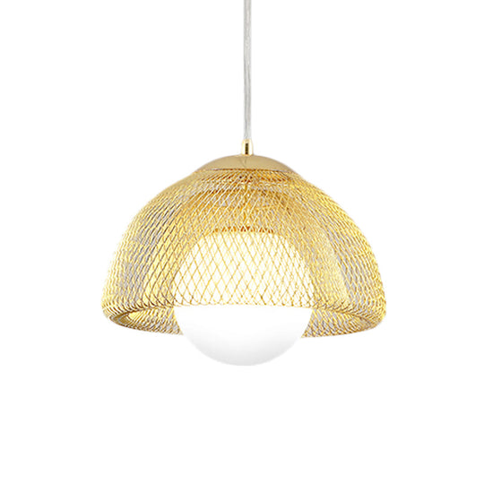 Vintage Opal Matte Glass Globe Pendant Light With Dual Mesh Screen And Gold Finish - 12/16 Wide 1