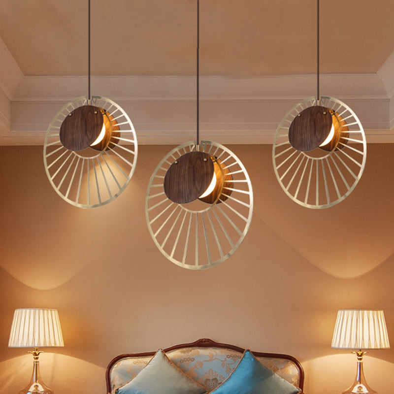 Wire Hat Pendant Light With Wood Clamp Lampshade - Modern Army Green Design