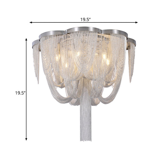 Modernist Aluminum Chain Flush Mount Ceiling Lamp - 4 Lights Chrome Finish Fringe Design Ideal For