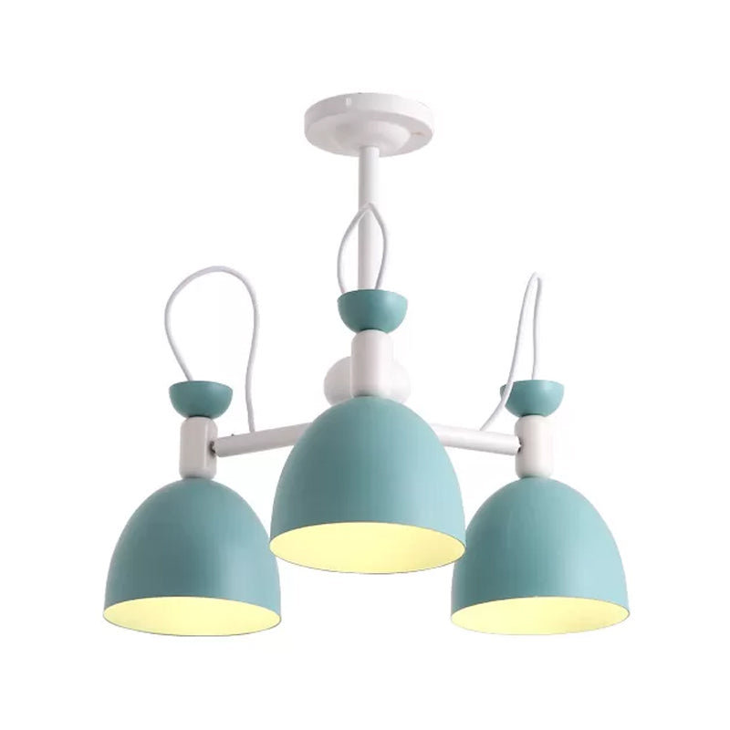Inverted Iron Goblet Chandelier With Macaron Ceiling Suspension - Blue And White