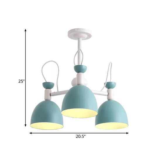 Inverted Iron Goblet Chandelier With Macaron Ceiling Suspension - Blue And White