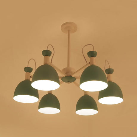 Blue And White Inverted Goblet Dinette Chandelier Macaron Ceiling Lamp With 3/6 Heads