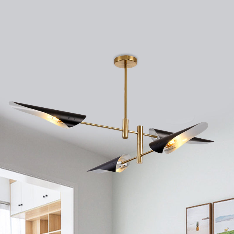 Modern 2 - Tier Spiked Iron Ceiling Chandelier With 4 Rotating Heads - Black/White Semi Flush Mount