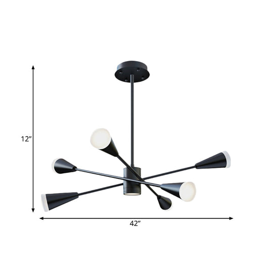 Contemporary Led Chandelier: 6-Light Black Hanging Lamp With Sputnik Acrylic Shade For Family Room